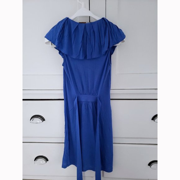 BCBGMaxAzria Blue Rayon Tie Waist Dress - Picture 3 of 6